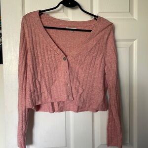 American Eagle Pink Super Soft Cropped Pink Cardigan Size Large